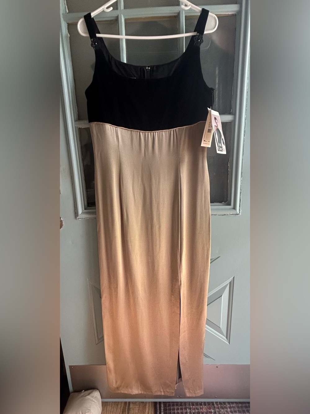 NWT Y2K Vintage Jessica McClintock Gunne Sax Satin Silk Velvet Dress Gold Black